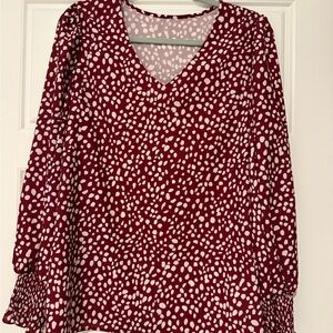 Women's V-Neck Polka Dot Top - Red